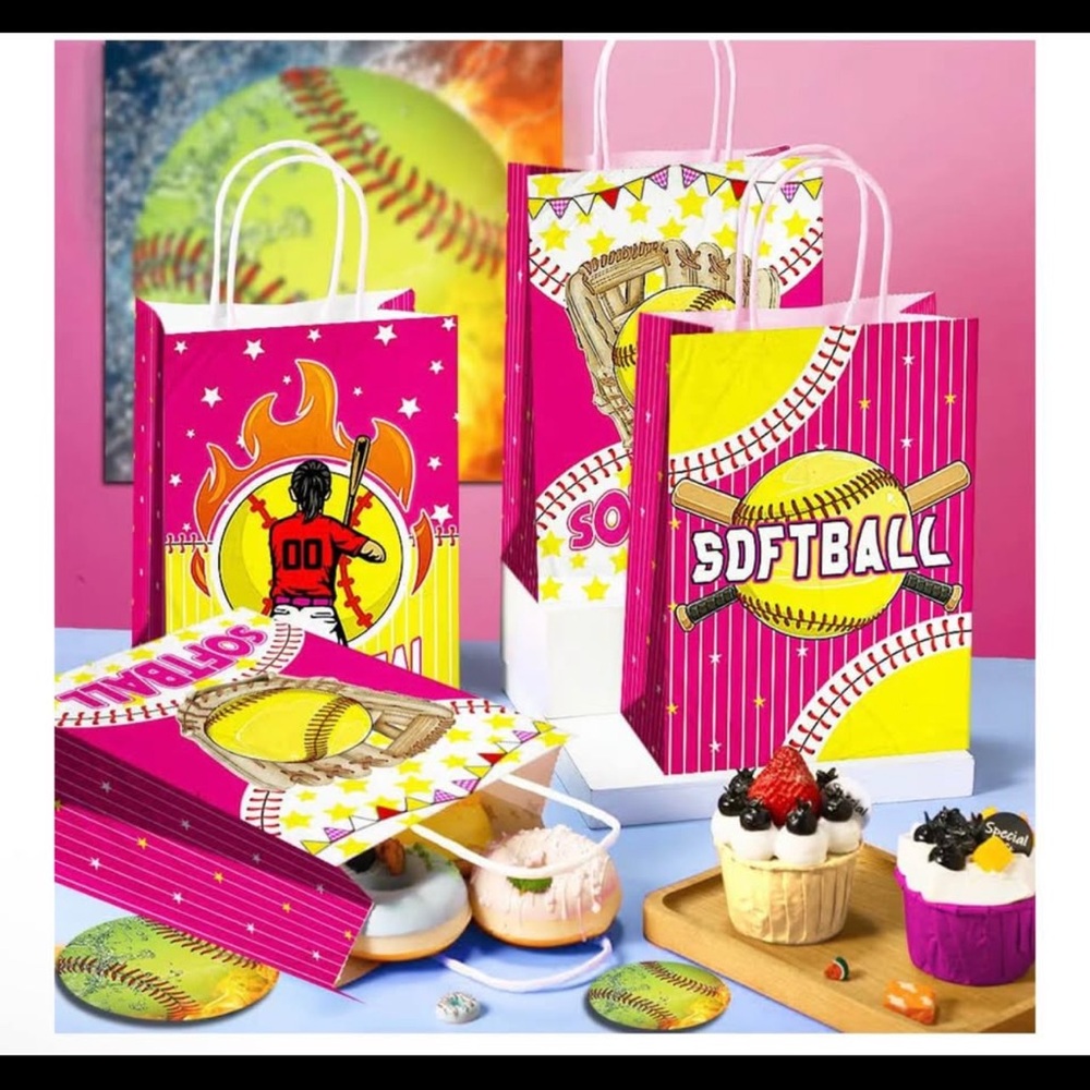 Vibrant Softball Party Gift Bags
